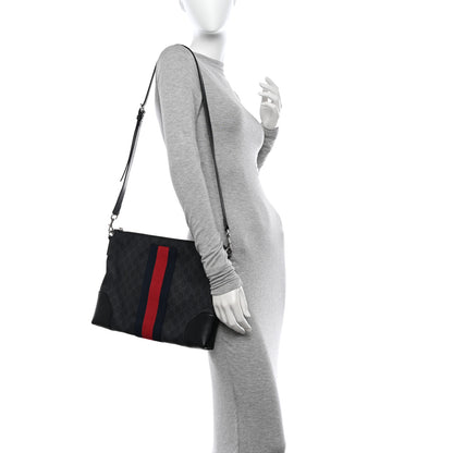 Gucci Soft GG Supreme Monogram Appia Calfskin Web East West Messenger Bag Black Grey 2 of 12
