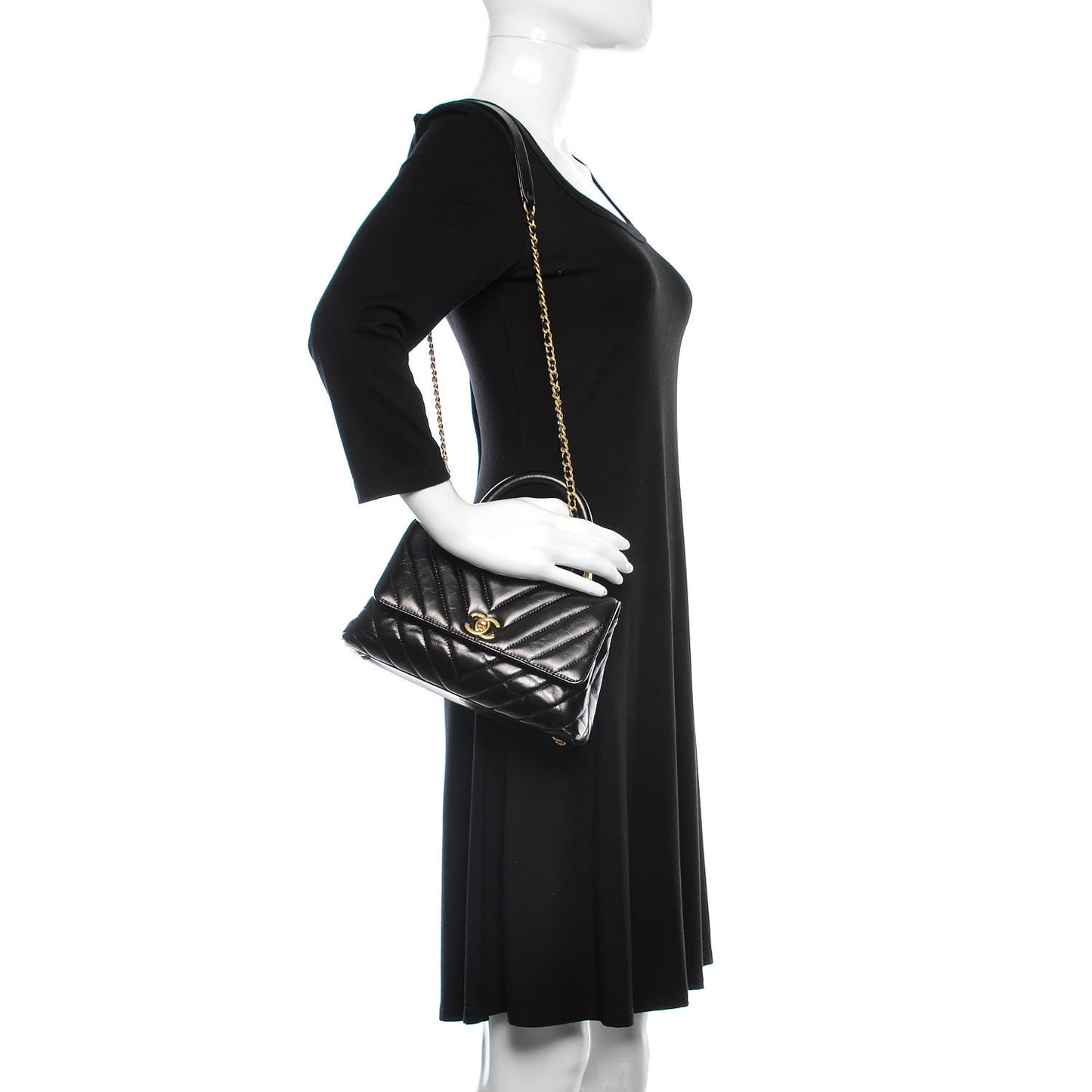 Calfskin Chevron Quilted Mini Coco Handle Flap Black