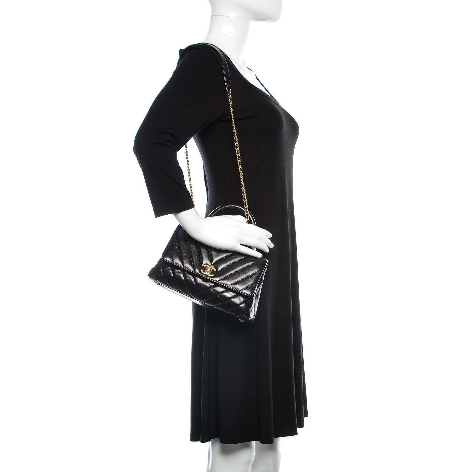 Chanel Calfskin Chevron Quilted Mini Coco Handle Flap Black 2 of 10