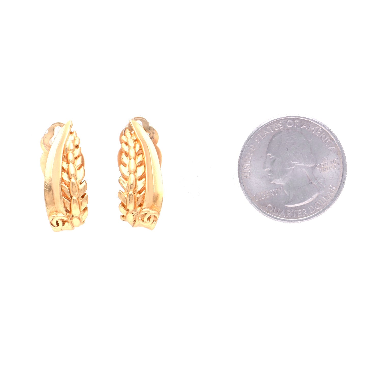 Chanel Metal Feather Clip On Earrings Gold 2 of 6