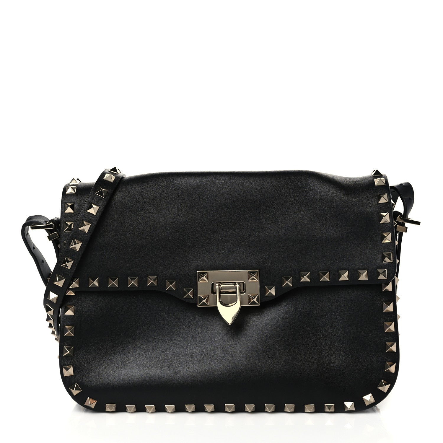 Valentino Garavani Vitello Medium Rockstud Flap Saddle Bag Black 1 of 9
