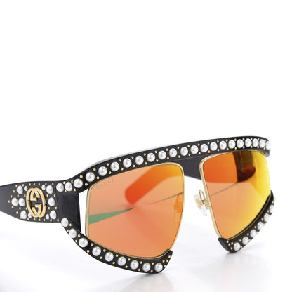 Gucci Acetate Pearl Rectangular Frame Sunglasses GG0234S Black Orange 7 of 7