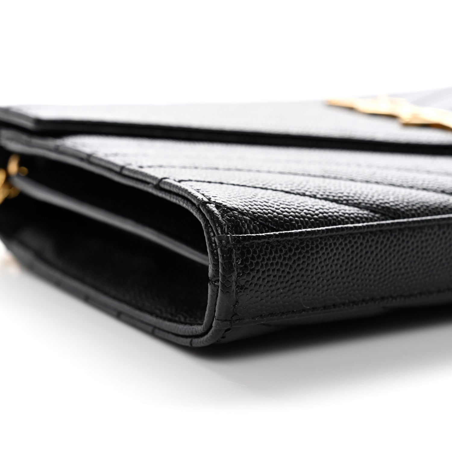 Saint Laurent Grain De Poudre Matelasse Chevron Monogram Chain Wallet Black 9 of 10