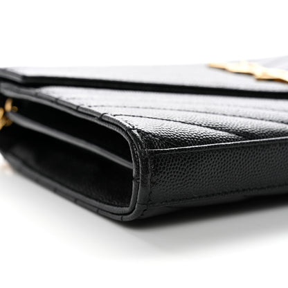 Saint Laurent Grain De Poudre Matelasse Chevron Monogram Chain Wallet Black 9 of 10