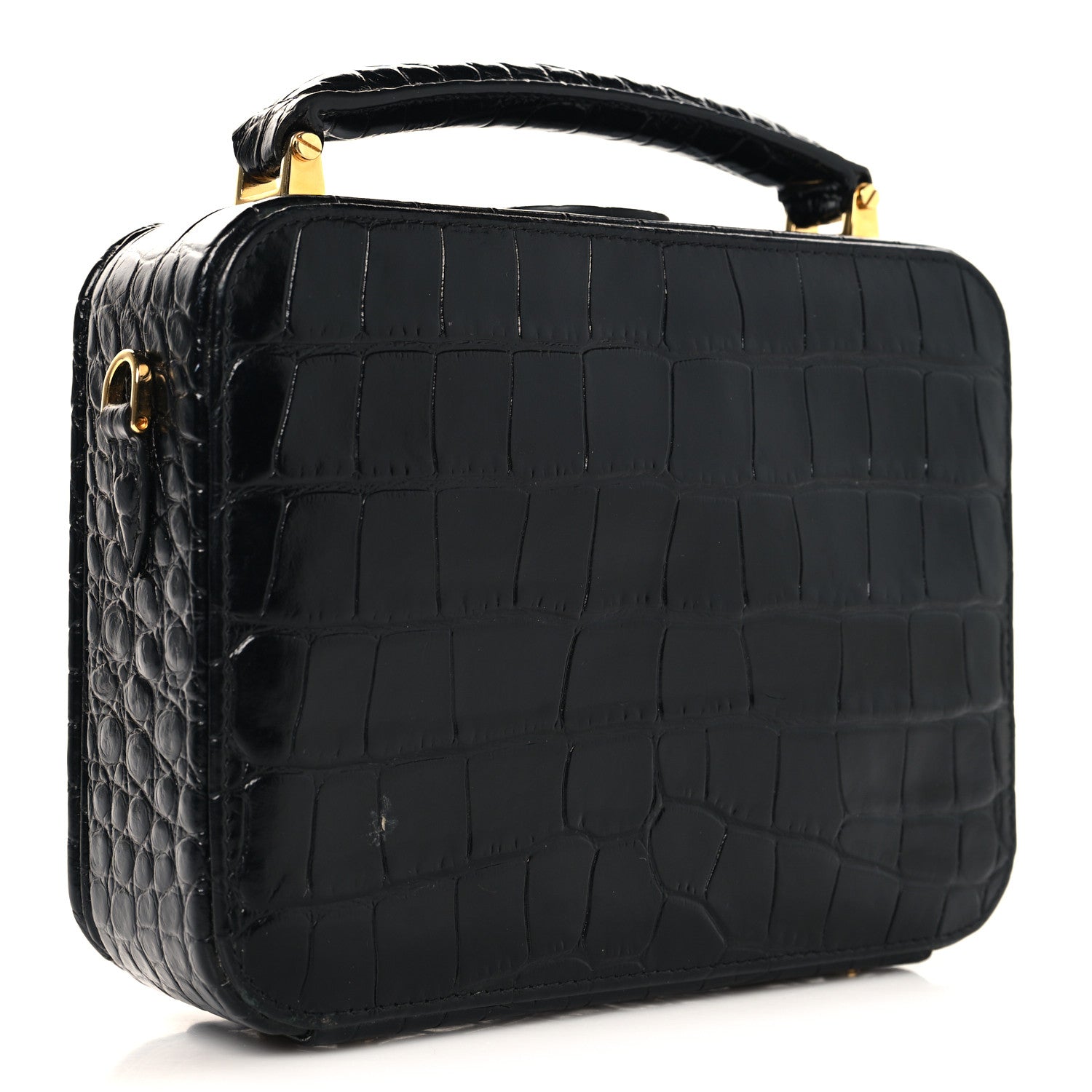 Lanvin Calfskin Crocodile Embossed Bento Bag Black 3 of 10