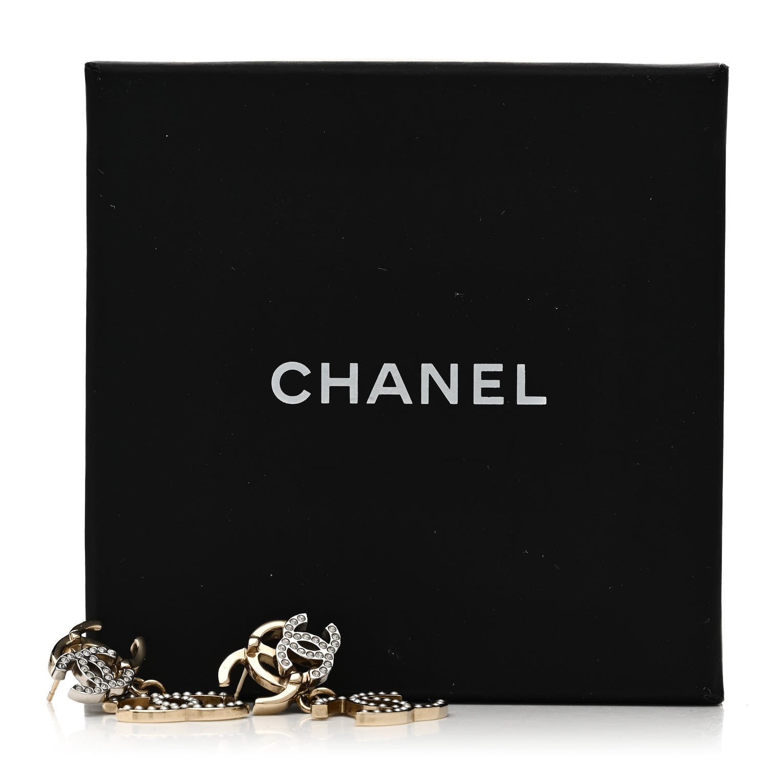 Chanel Crystal Pearl Double CC Drop Earrings Gold Silver 5 of 5