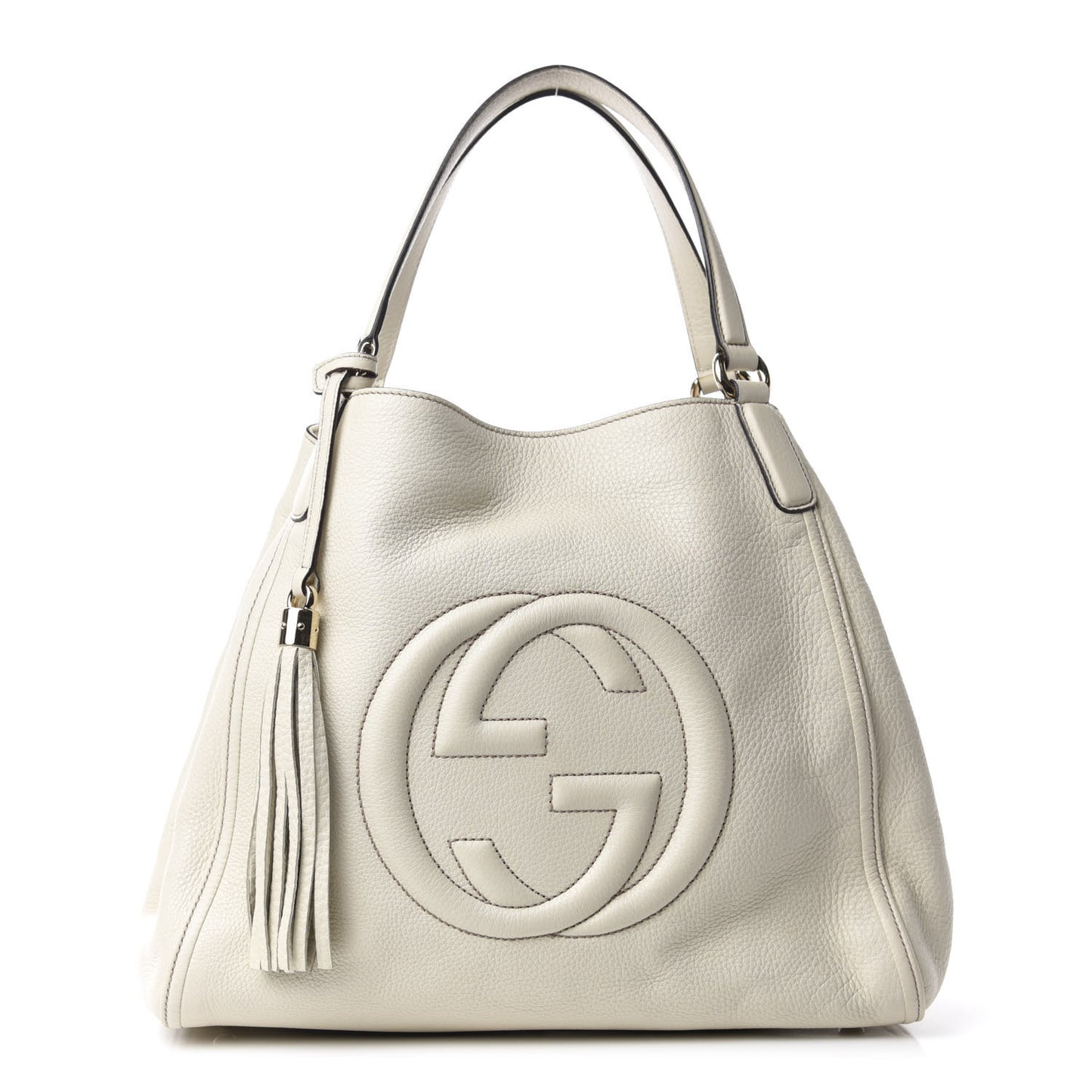 Pebbled Calfskin Medium Soho Shoulder Bag Off White