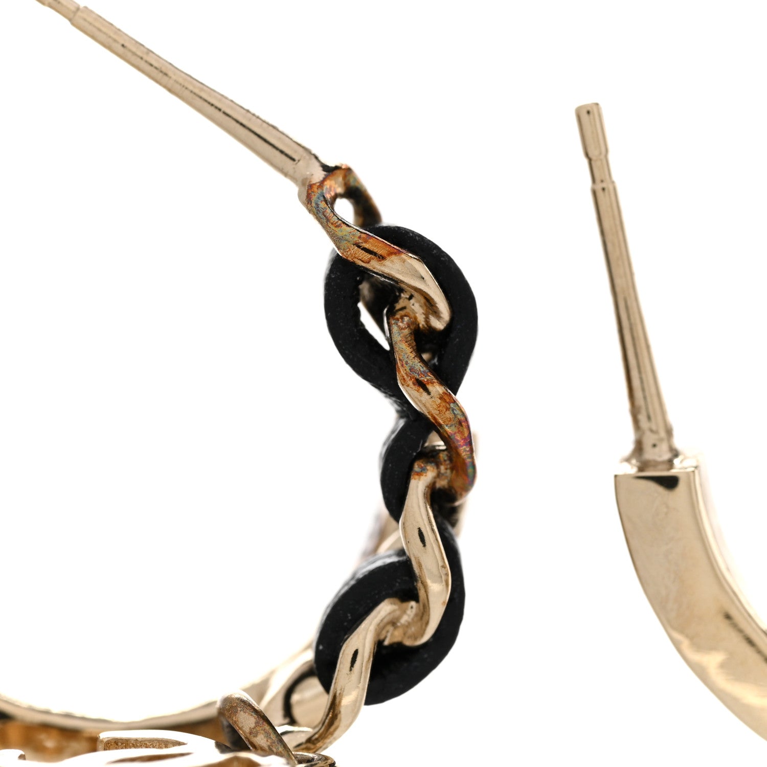 Chanel Metal Lambskin CC Chain Hoop Earrings Gold Black 5 of 7