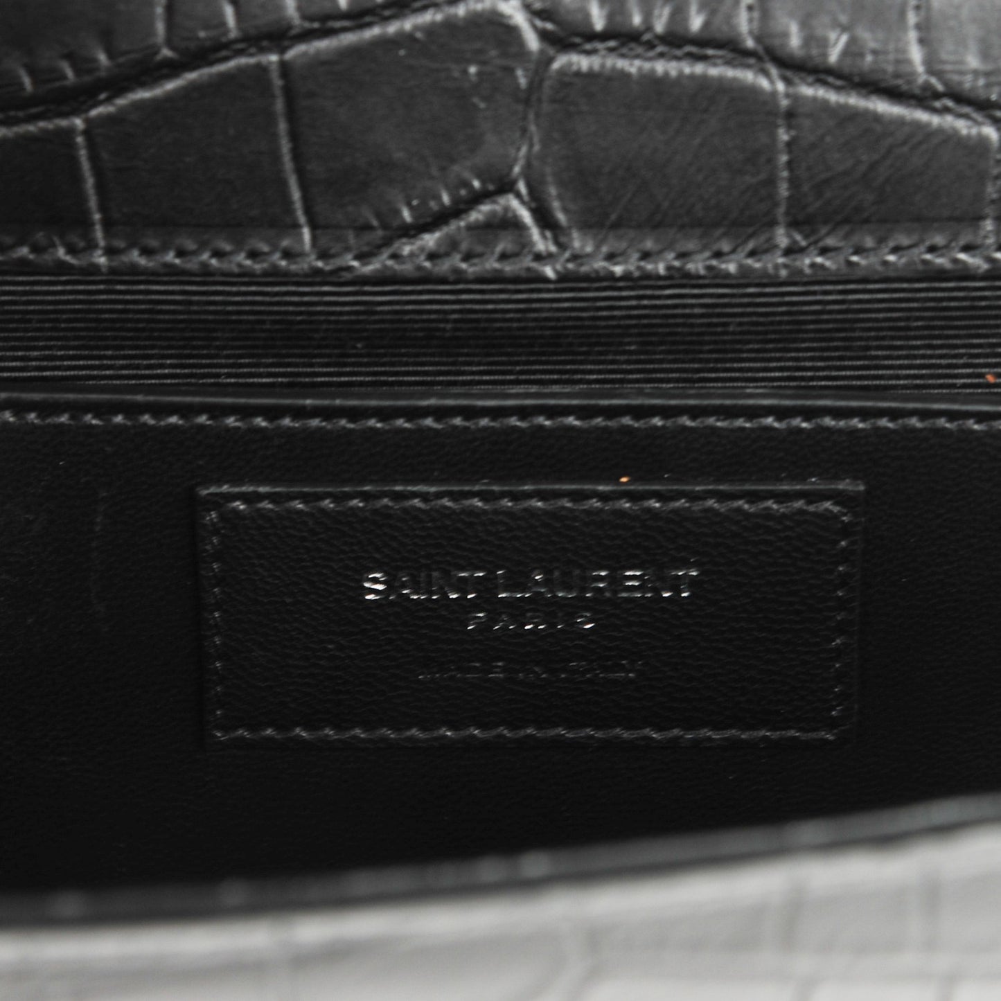 Calfskin Crocodile Embossed Classic Kate Monogram Clutch Black