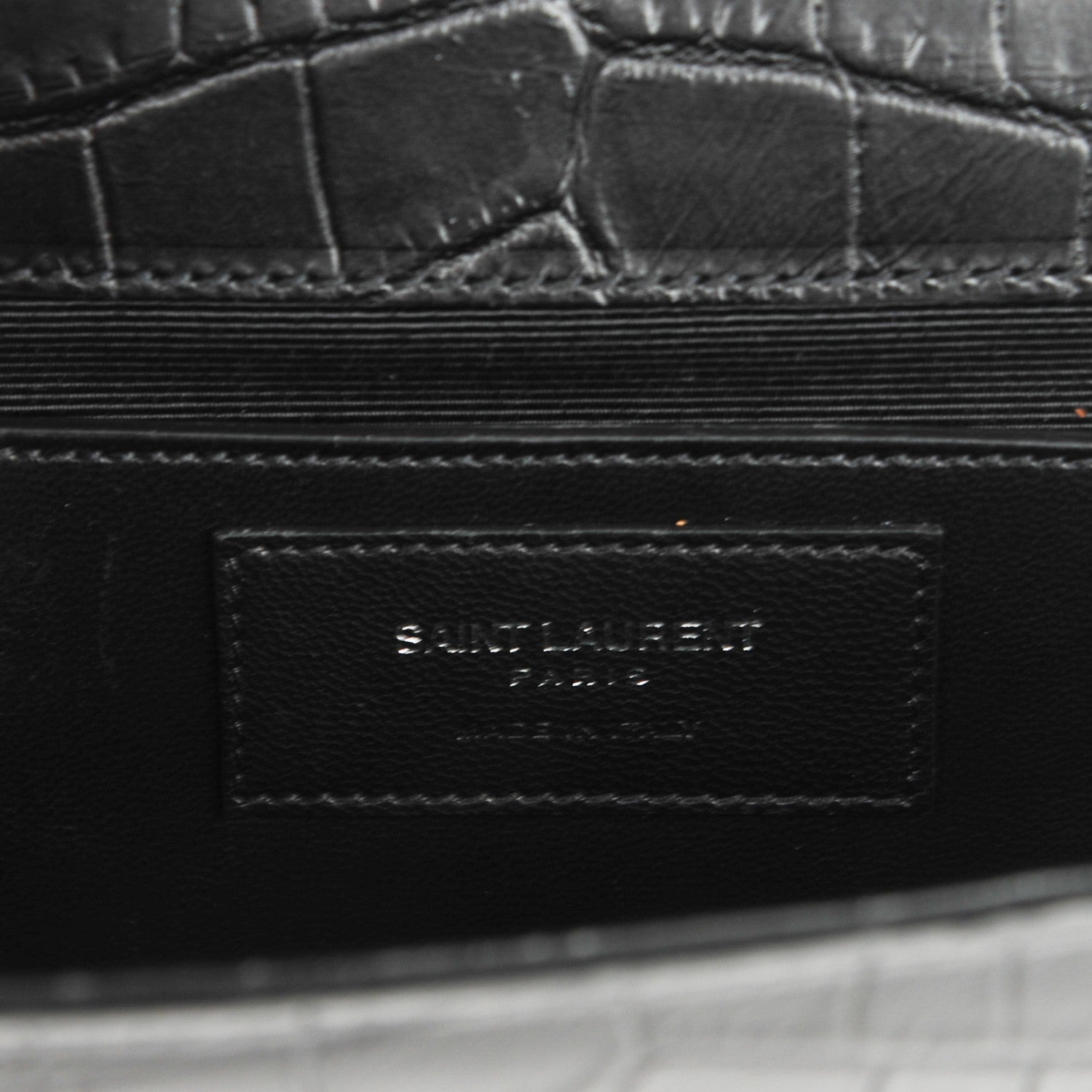 Saint Laurent Calfskin Crocodile Embossed Classic Kate Monogram Clutch Black 6 of 8