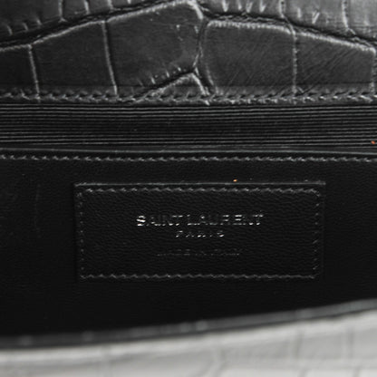 Saint Laurent Calfskin Crocodile Embossed Classic Kate Monogram Clutch Black 6 of 8