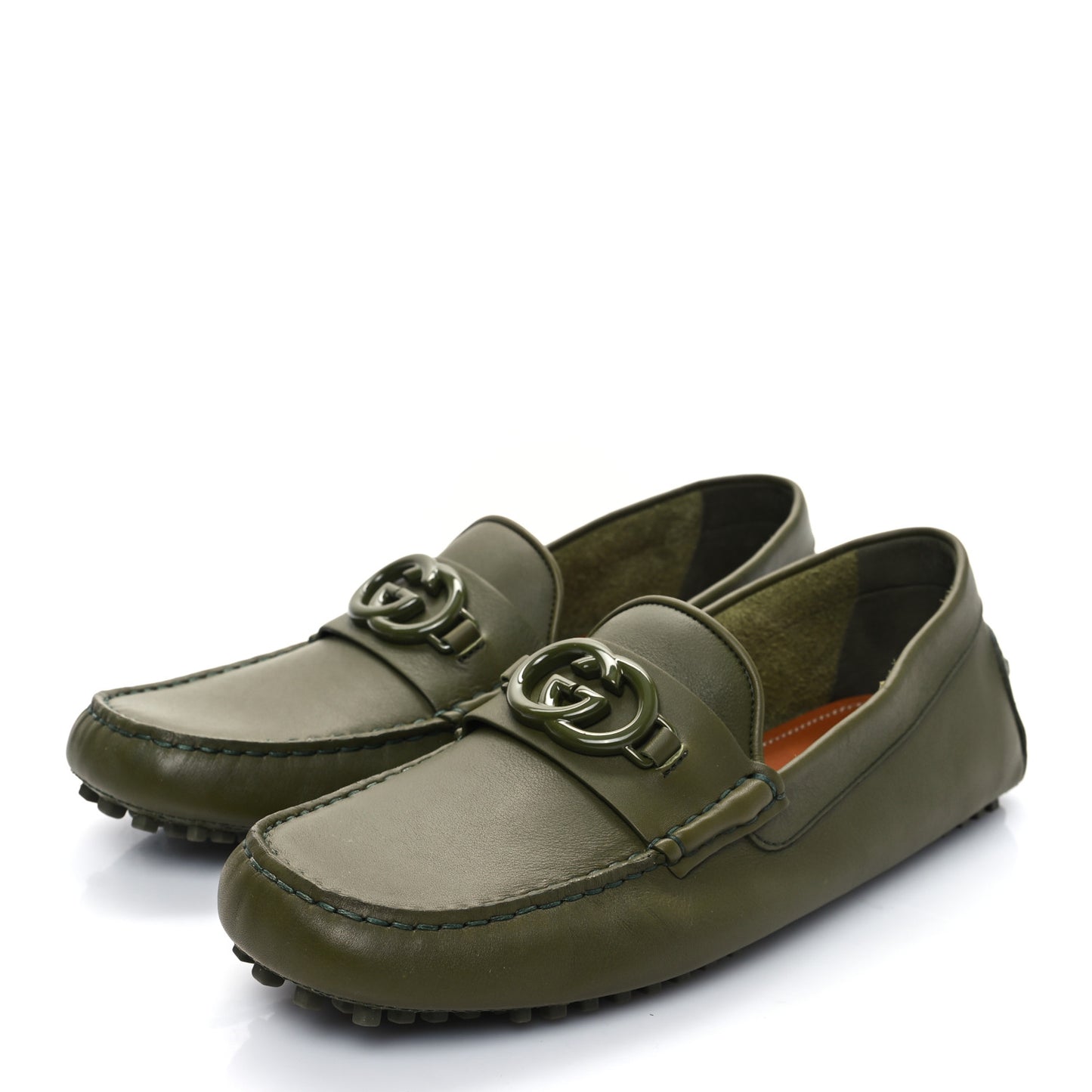 Soft Clove Calfskin Monochrome Mens Interlocking G Driver Loafers 8 Juniper Green