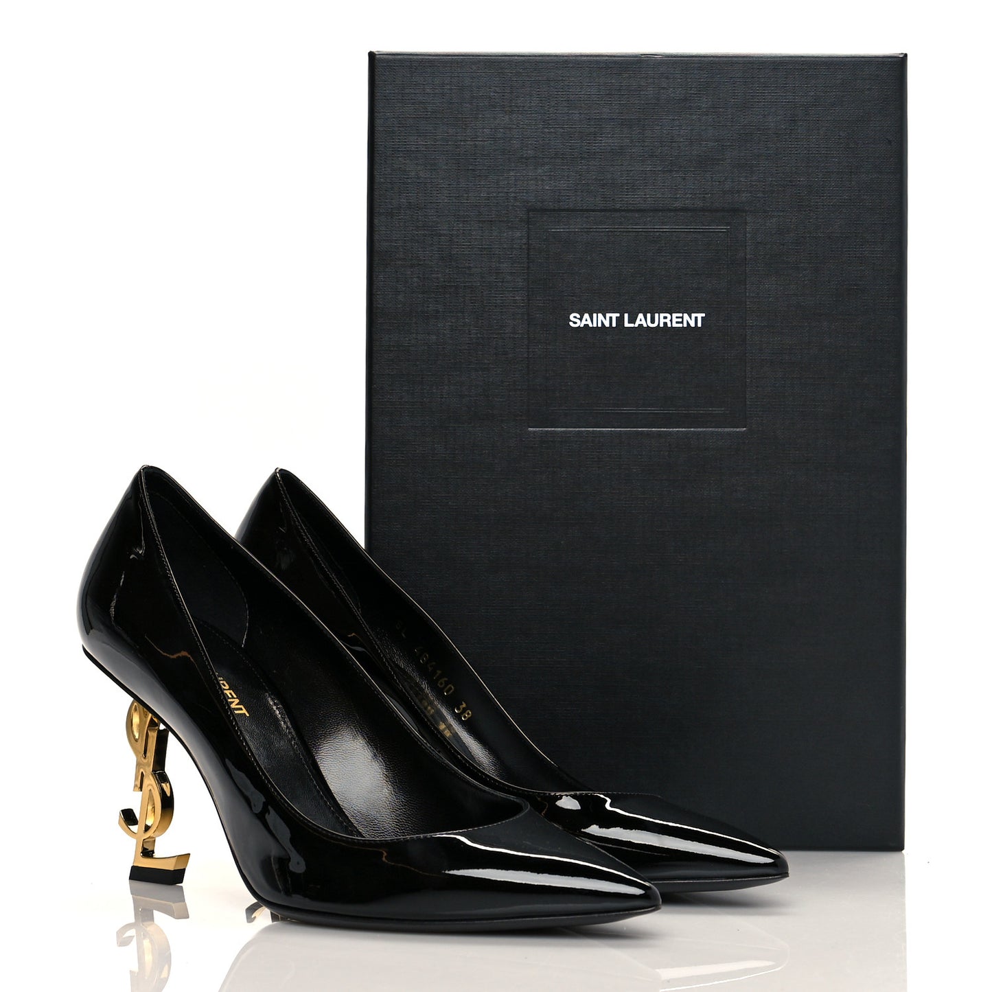 Patent Calfskin Opyum 85 Pumps 38 Black Gold