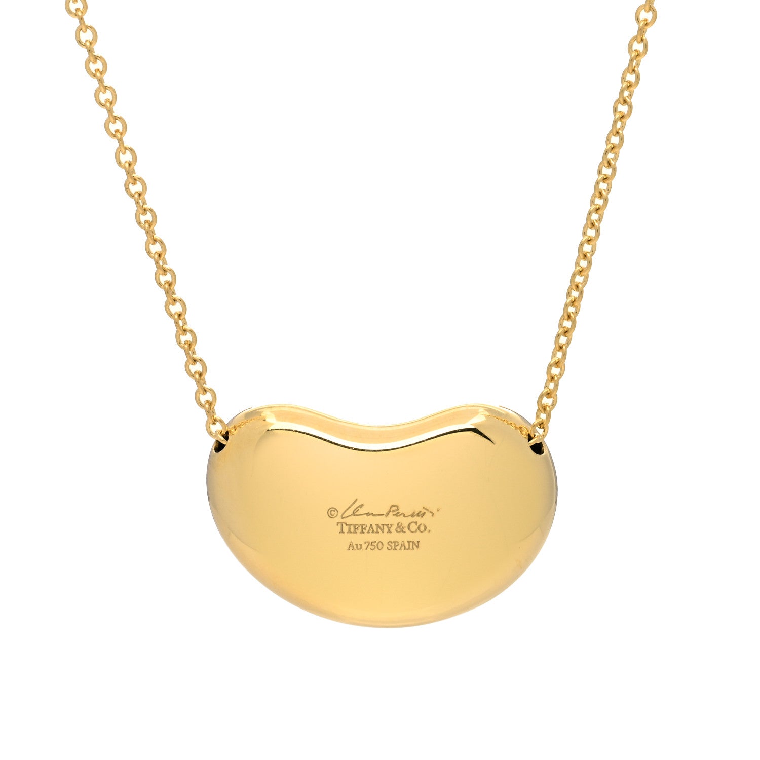 Tiffany 18K Yellow Gold 18mm Elsa Peretti Bean Pendant Necklace 4 of 5