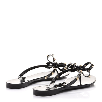 Valentino Garavani PVC Jelly Rockstud Bow Thong Sandals 37 Black 4 of 9