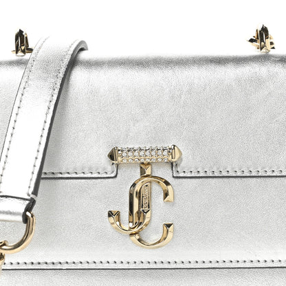 Jimmy Choo Metallic Calfskin Pearl Varenne Crystal Bar Avenue Chain Clutch Silver 7 of 9