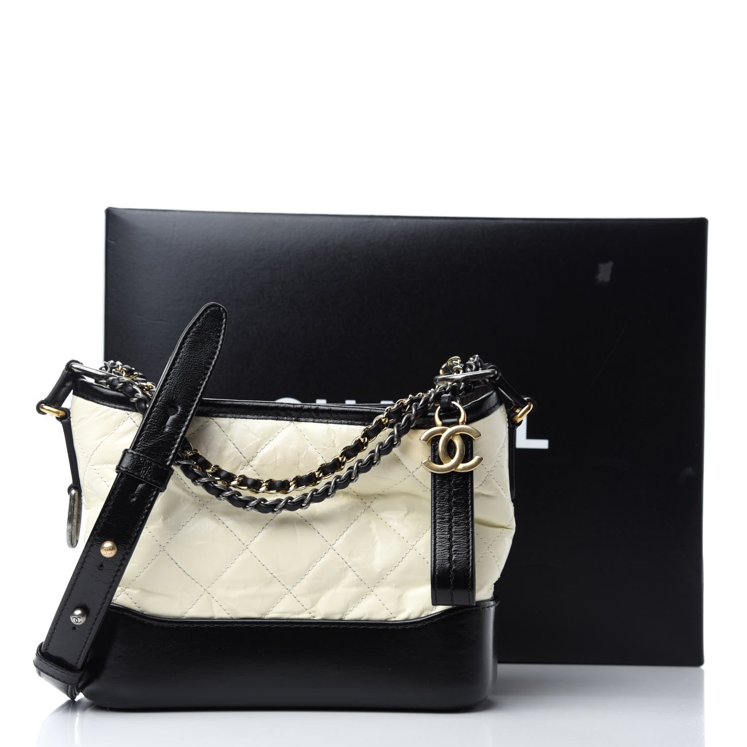 Chanel Aged Calfskin Quilted Small Gabrielle Hobo Black White 11 of 11