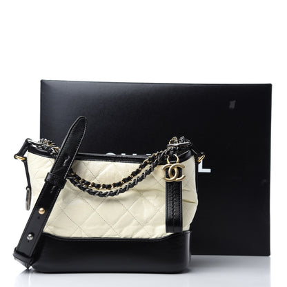 Chanel Aged Calfskin Quilted Small Gabrielle Hobo Black White 11 of 11