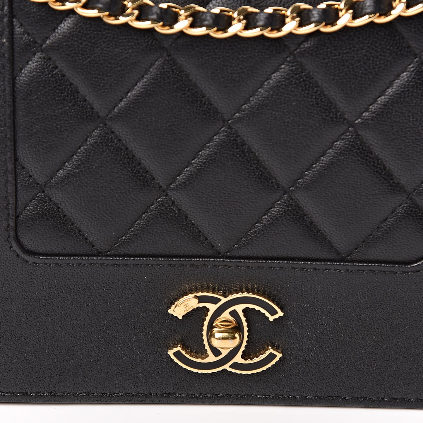 Sheepskin Quilted Mademoiselle Vintage Wallet On Chain WOC Black