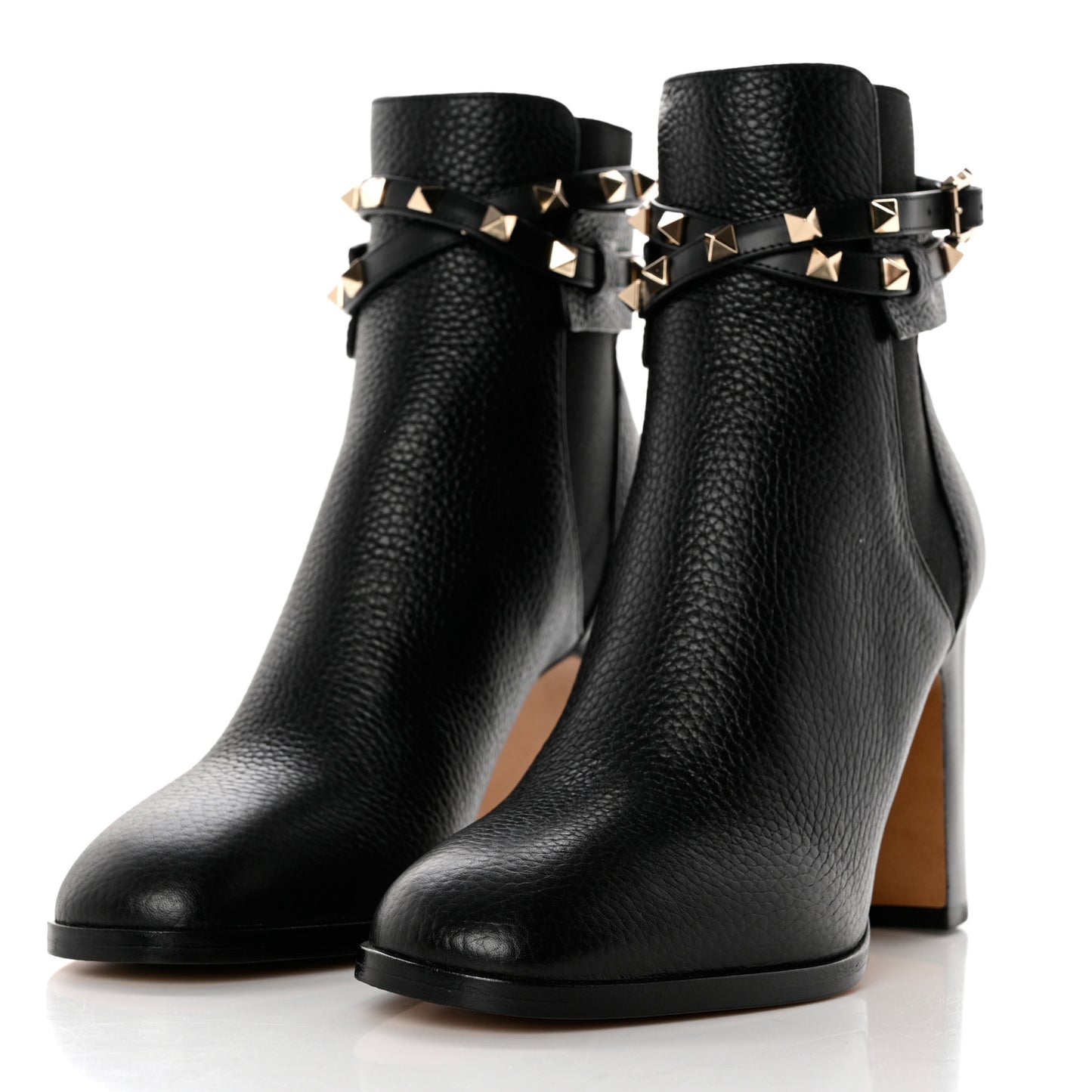 Grainy Calfskin Rockstud Chelsea 90mm Ankle Boots 38 Black
