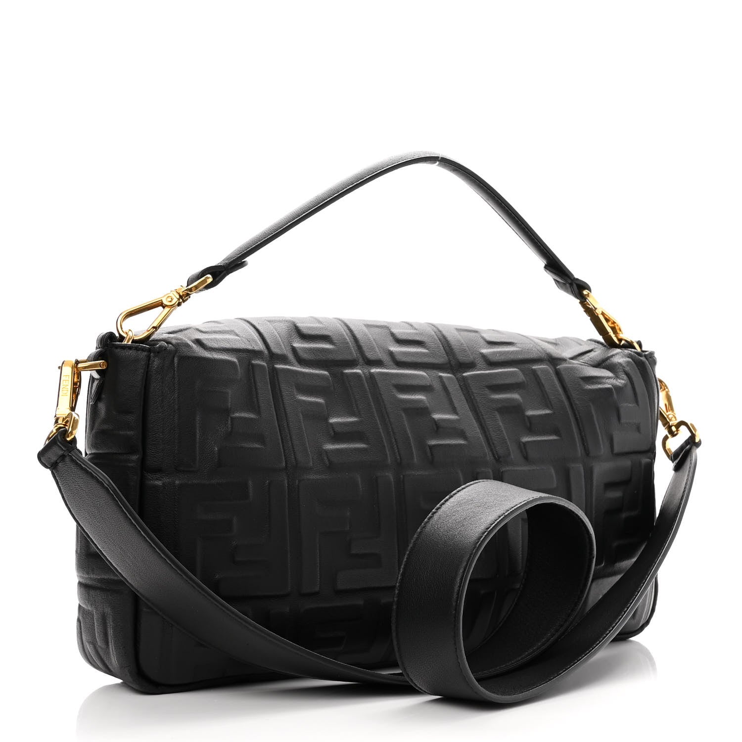 Fendi Nappa FF 1974 Embossed Large Baguette Black 3 of 10