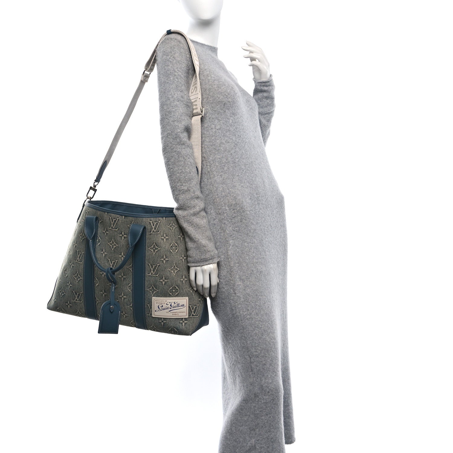 Louis Vuitton Monogram Washed Denim Weekend Tote NM Blue 2 of 9