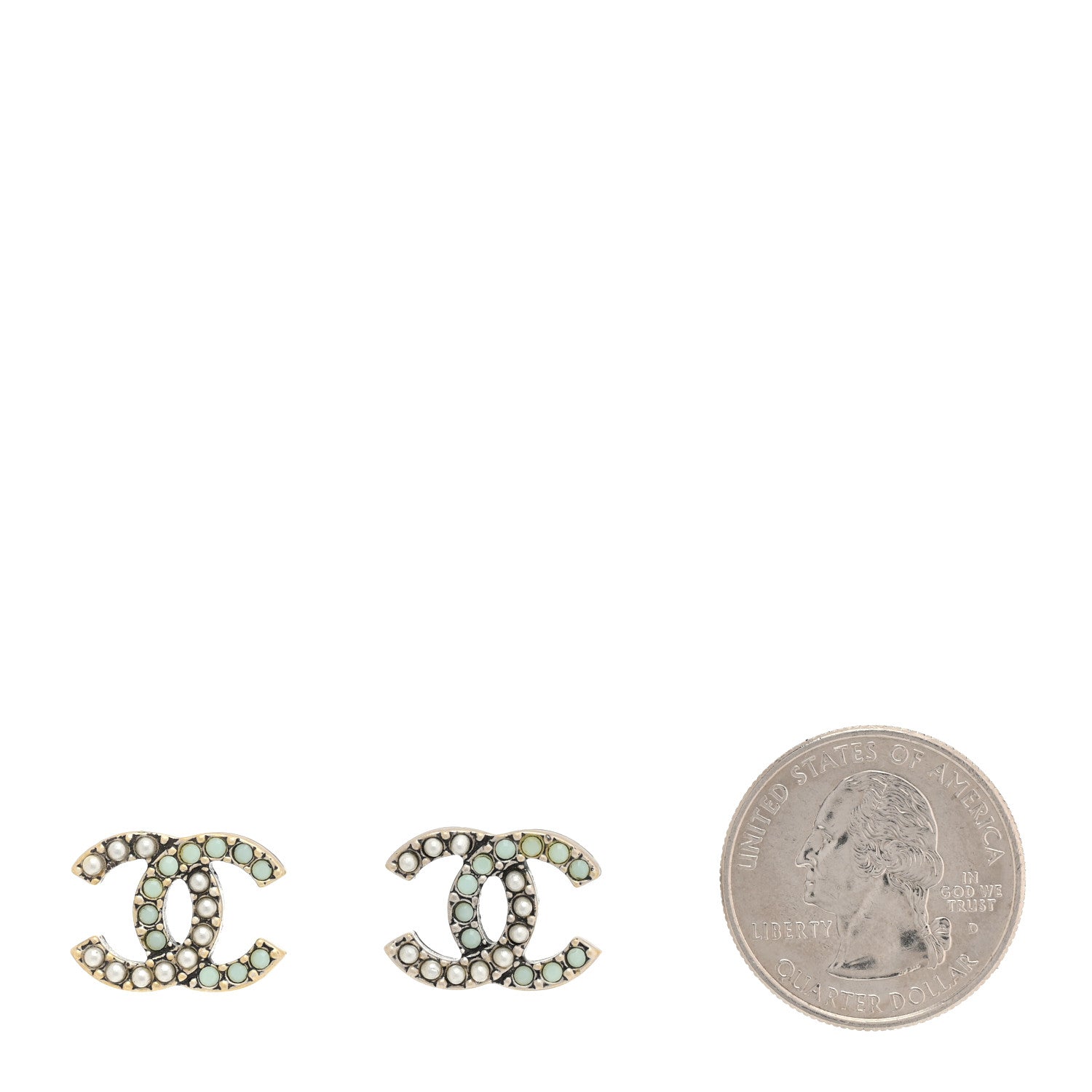 Chanel Ruthenium Pearl Pearl CC Earrings Silver Green 3 of 10