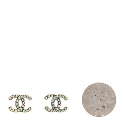 Chanel Ruthenium Pearl Pearl CC Earrings Silver Green 3 of 10