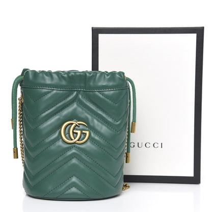 Gucci Calfskin Matelasse Mini GG Marmont 2.0 Bucket Bag Emerald Green 10 of 10