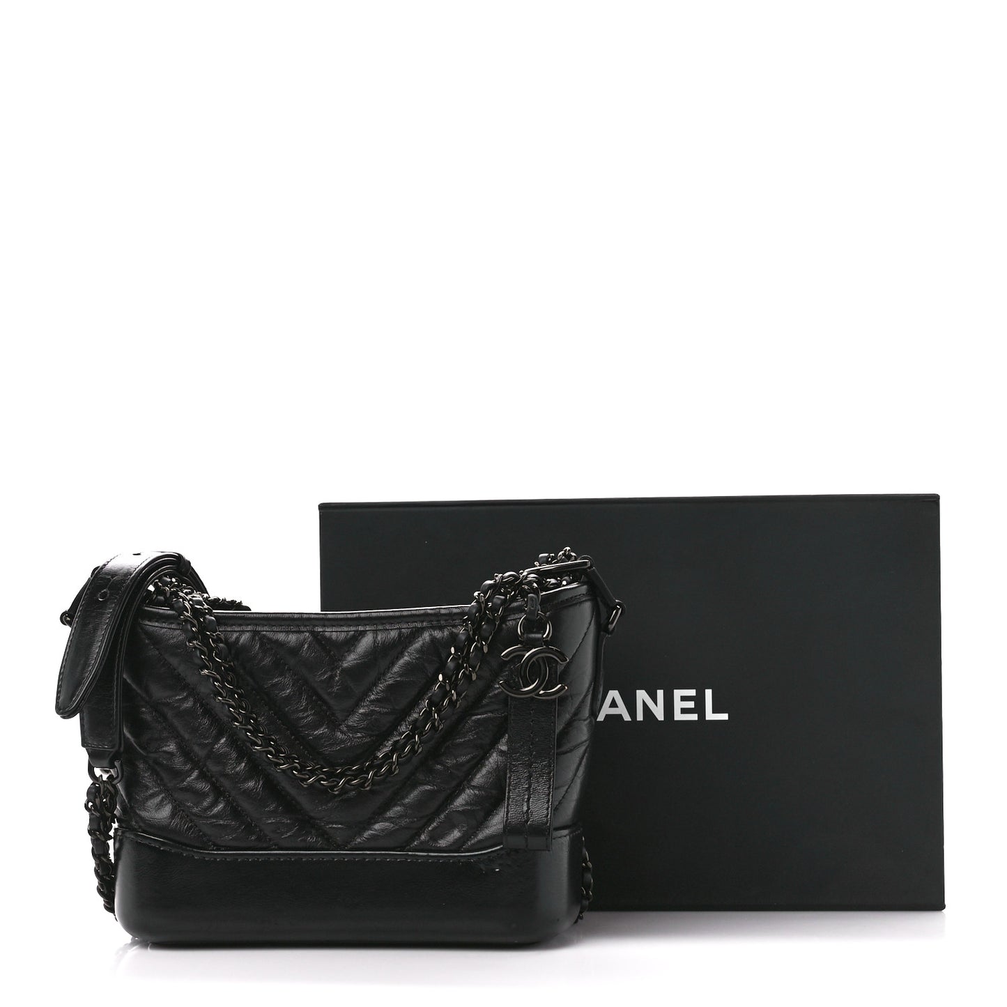 Aged Calfskin Chevron Quilted Small Gabrielle Hobo So Black
