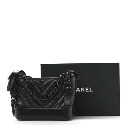 Chanel Aged Calfskin Chevron Quilted Small Gabrielle Hobo So Black 11 of 11