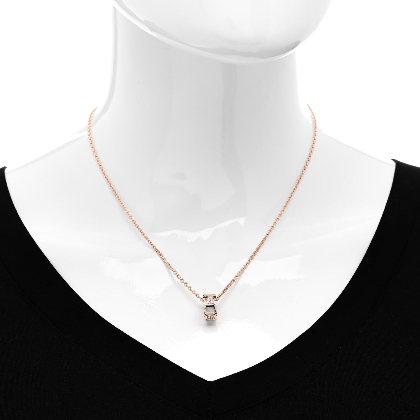 18K Rose Gold Diamond Mother of Pearl Serpenti Viper Pendant Necklace