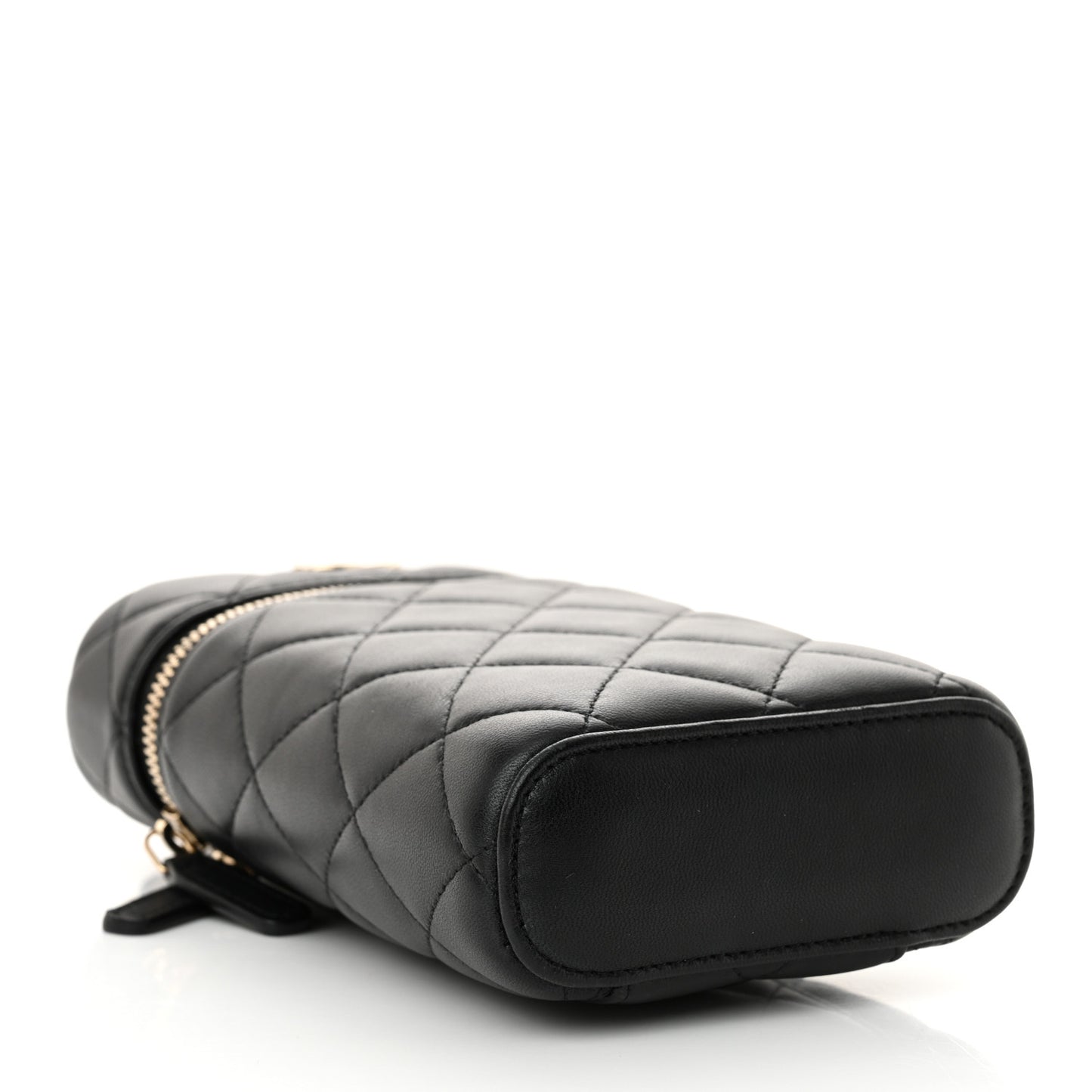 Lambskin Quilted Top Handle Phone Holder With Chain Black