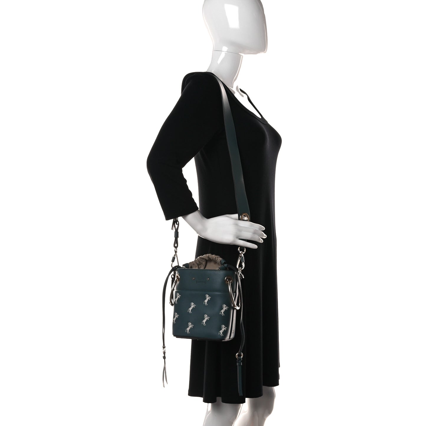 Smooth Calfskin Little Horses Embroidered Mini Roy Bucket Bag Cloudy Blue
