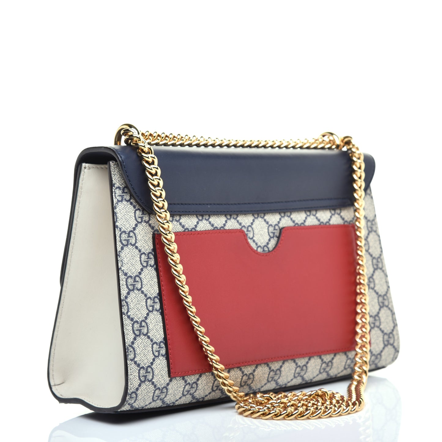 GG Supreme Monogram Calfskin Medium Padlock Shoulder Bag Beige Blue Mystic White Hibiscus Red