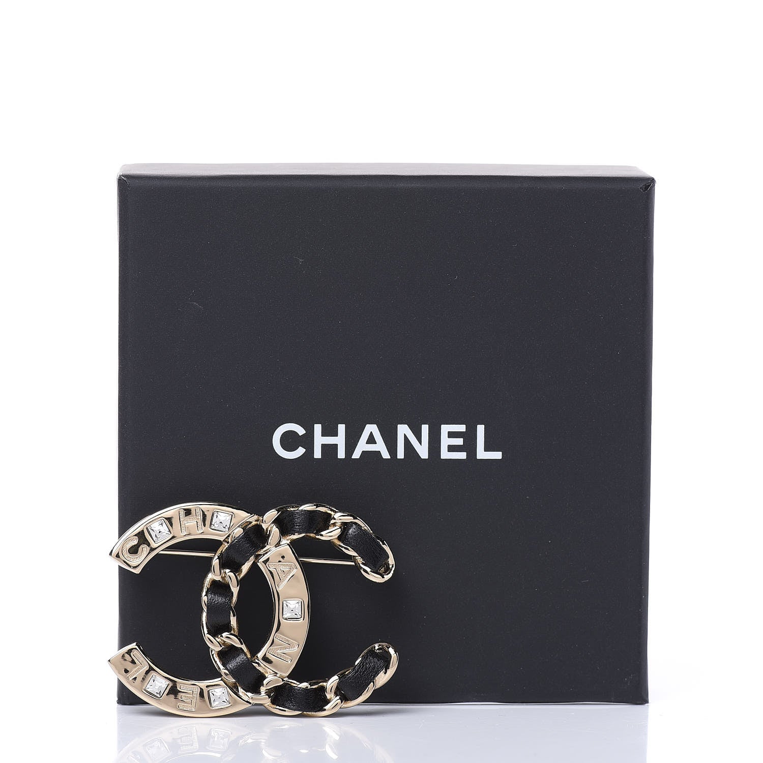 Chanel Lambskin Crystal CC Brooch Black Gold 4 of 5