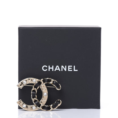 Chanel Lambskin Crystal CC Brooch Black Gold 4 of 5
