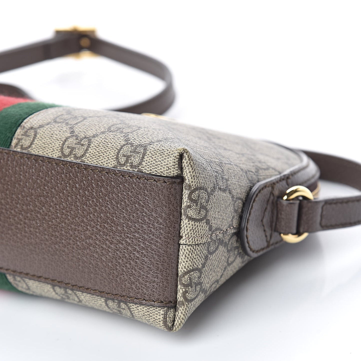 GG Supreme Monogram Textured Dollar Calfskin Web Small Ophidia Dome Shoulder Bag Beige Ebony New Acero