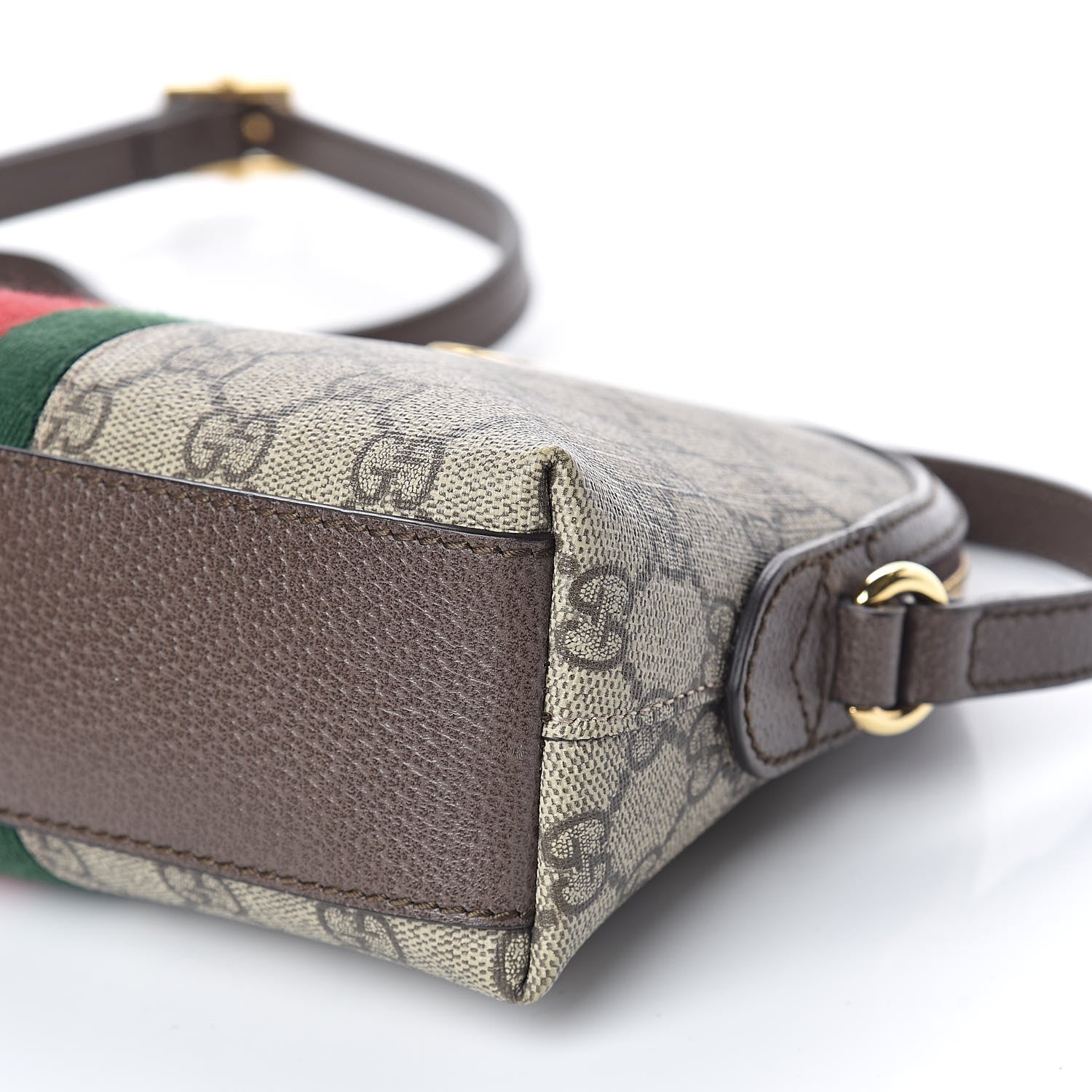 Gucci GG Supreme Monogram Textured Dollar Calfskin Web Small Ophidia Dome Shoulder Bag Beige Ebony New Acero 9 of 12