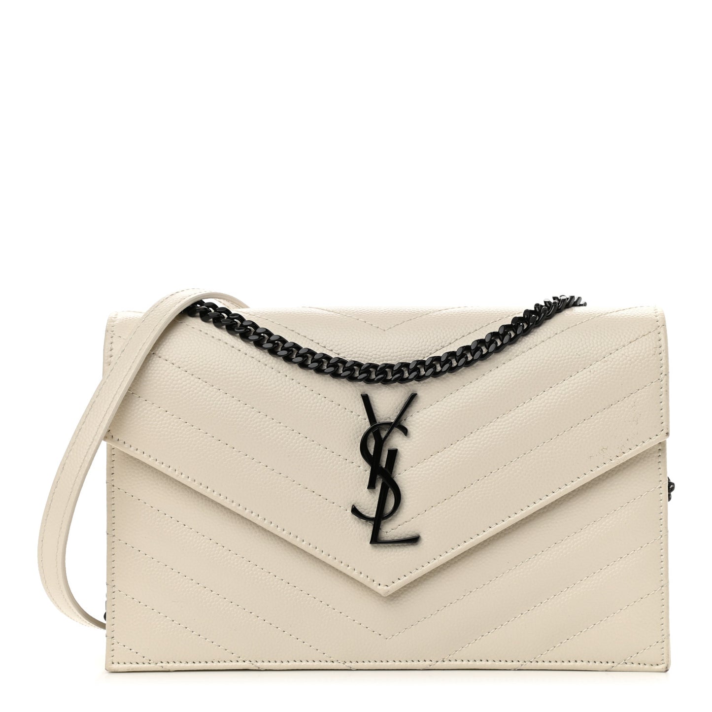 Grain De Poudre Matelasse Chevron Monogram Envelope Chain Wallet Dove White