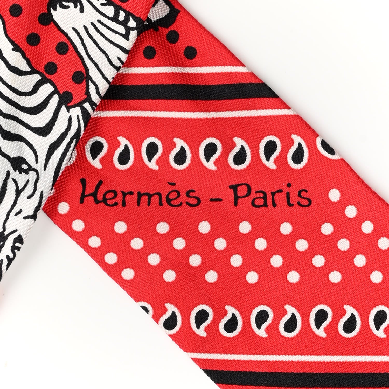 Hermes Silk Les Zebres Twilly Rouge Black White 4 of 4