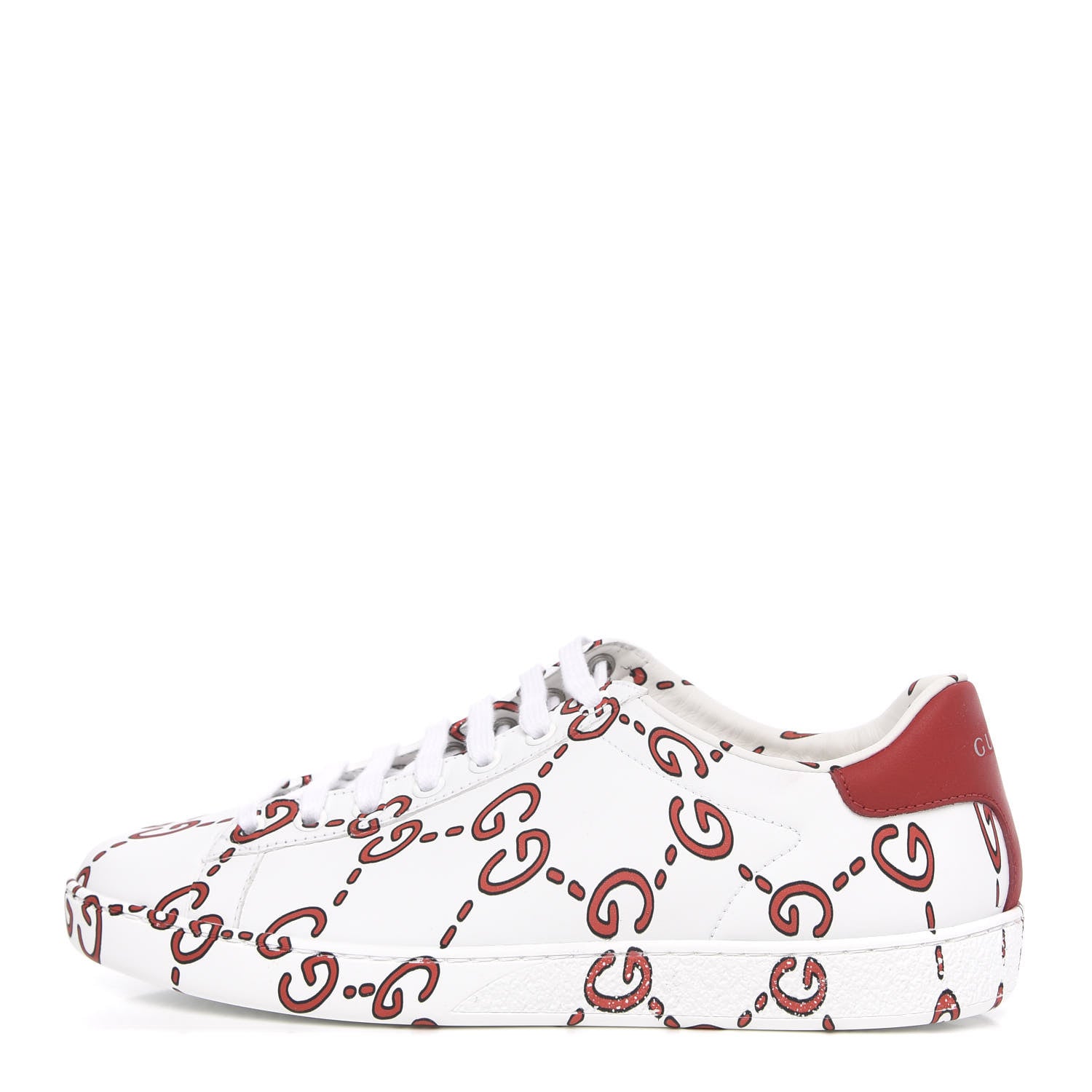Gucci Calfskin GucciGhost Print Womens Ace Sneakers 37.5 White Hibiscus Red 1 of 10