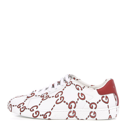 Gucci Calfskin GucciGhost Print Womens Ace Sneakers 37.5 White Hibiscus Red 1 of 10