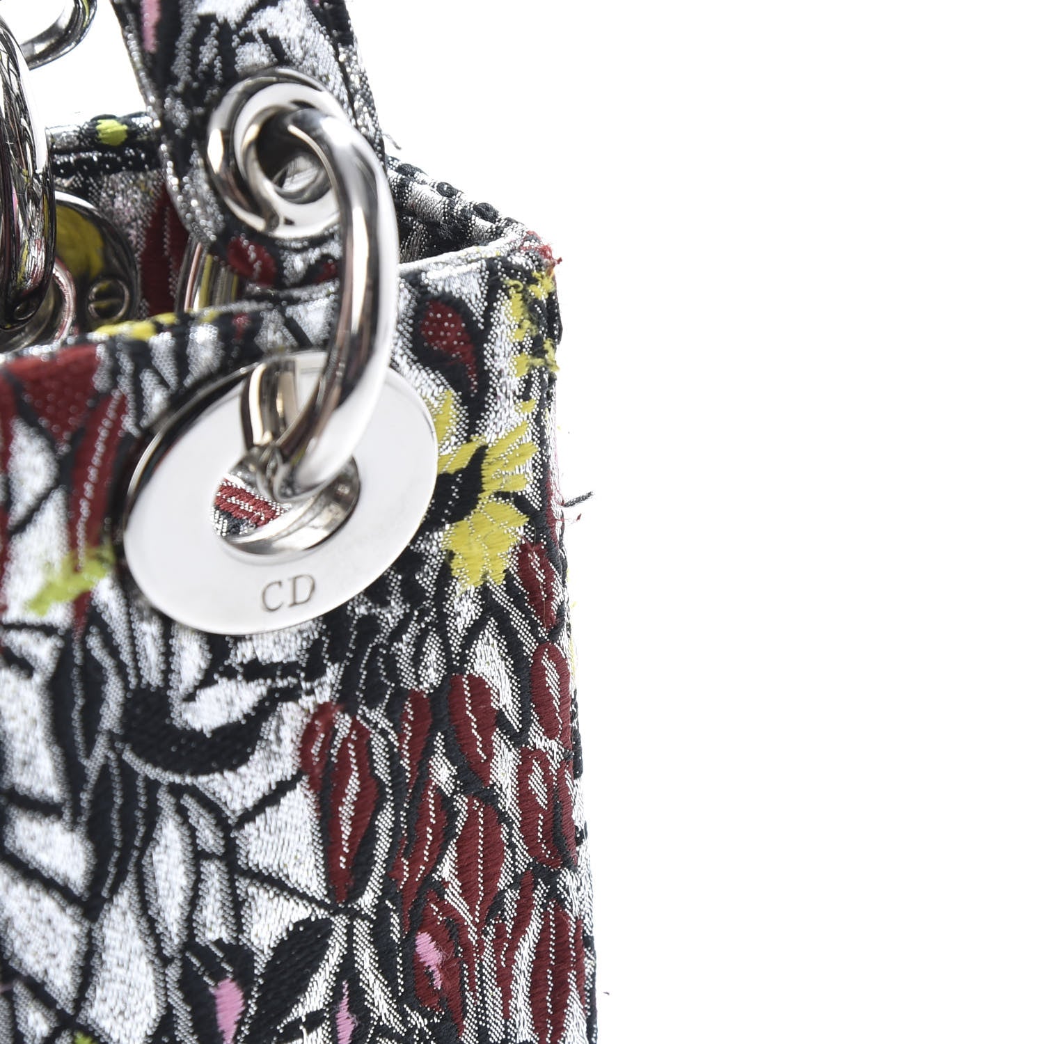 Christian Dior Metallic Canvas Embroidered Mini Lady Dior Argent Multicolor 9 of 13