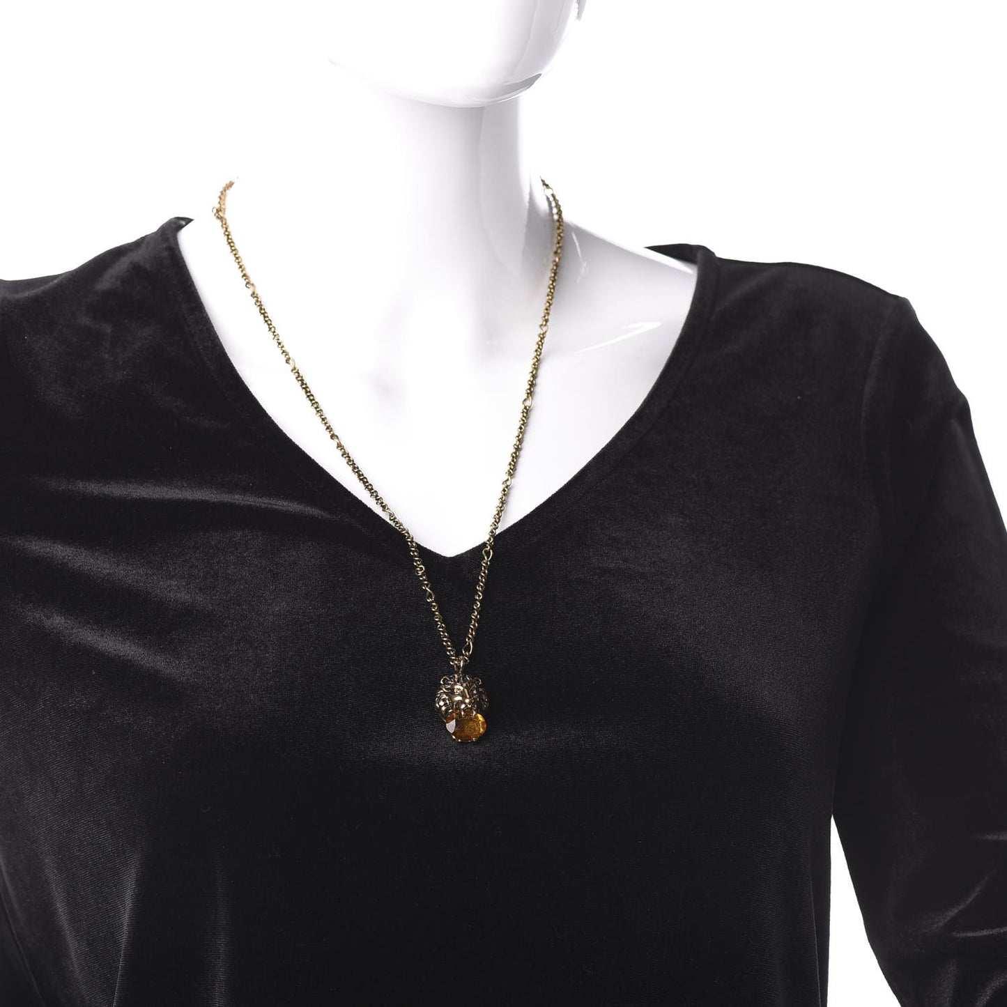 Metal Brass Swarovski Lion Head Necklace Gold Yellow