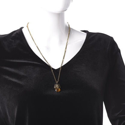 Gucci Metal Brass Swarovski Lion Head Necklace Gold Yellow 2 of 6