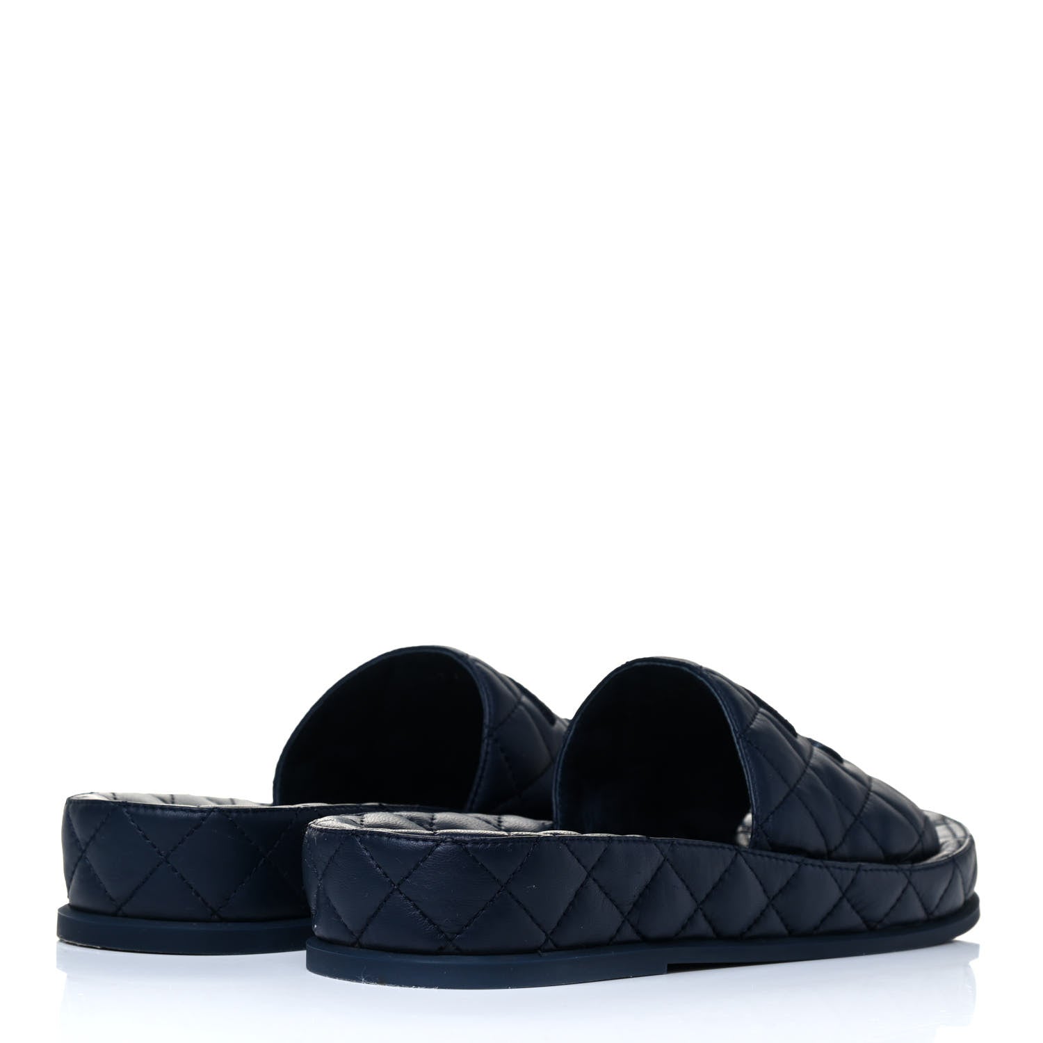 Chanel Lambskin Quilted CC Mules Sandals 37 Navy Blue 3 of 5