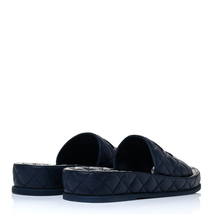 Chanel Lambskin Quilted CC Mules Sandals 37 Navy Blue 3 of 5