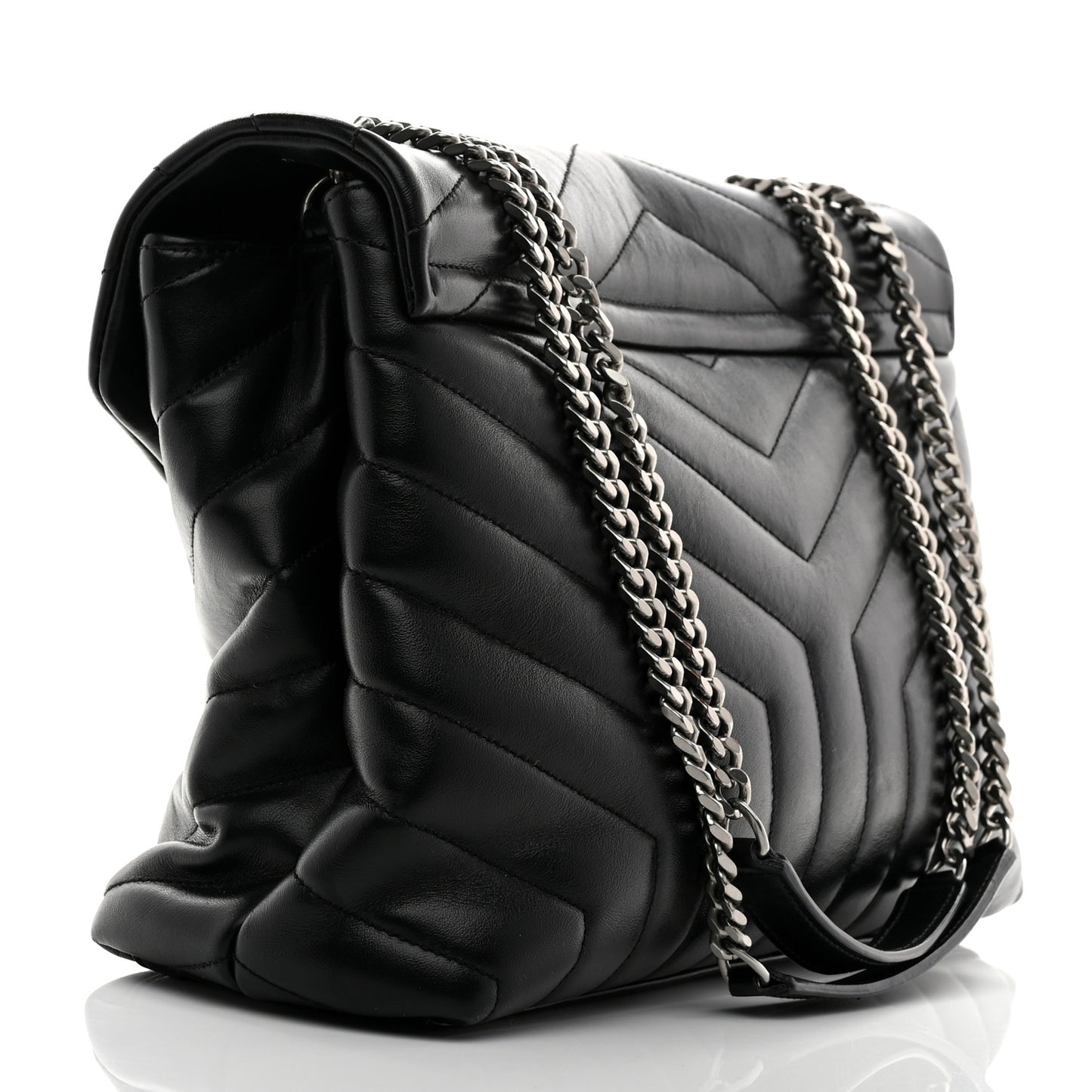 Calfskin Y Quilted Monogram Medium Loulou Chain Satchel Black
