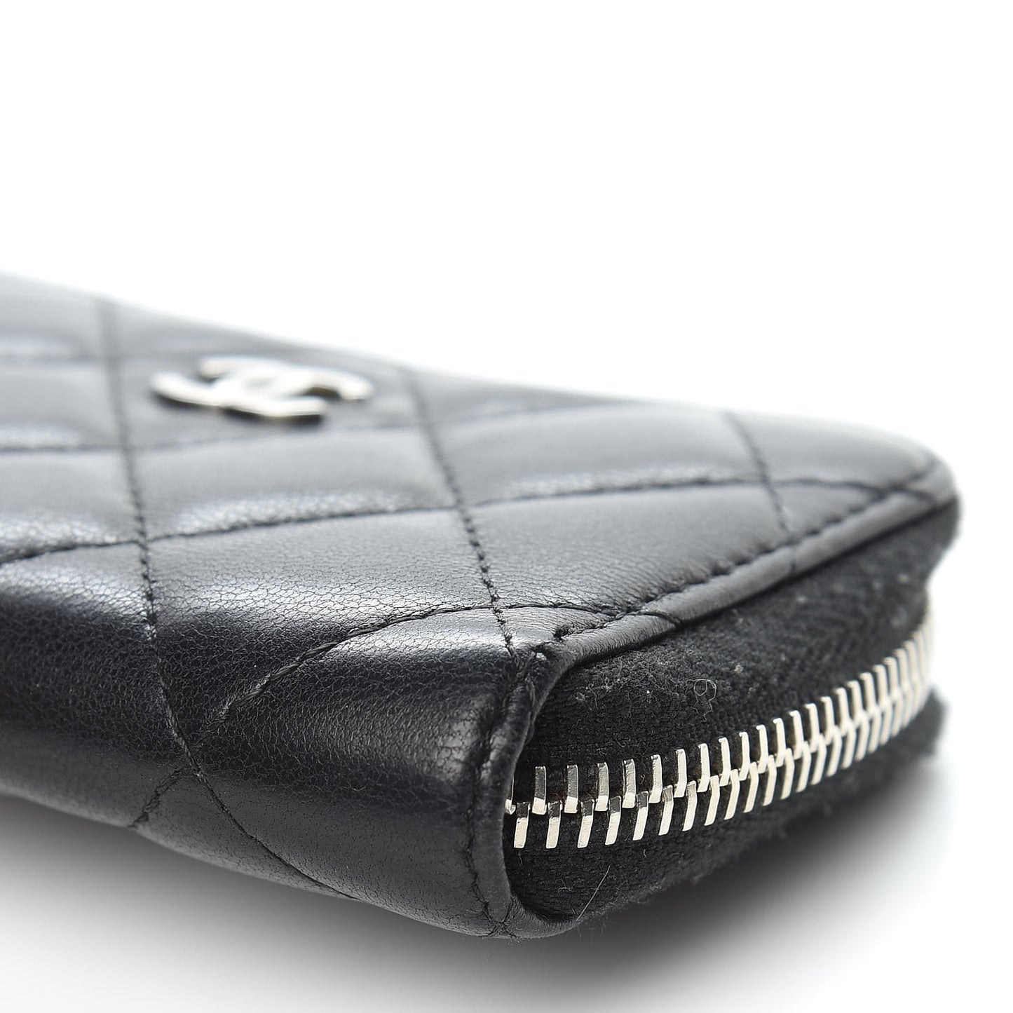 Lambskin Quilted Zip Coin Purse Black